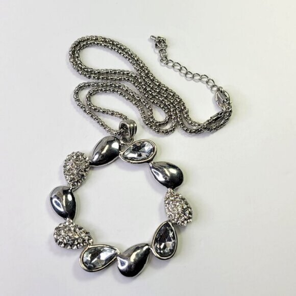 Silvertone Large Round Pendant Necklace - Picture 1 of 8